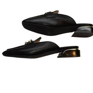 Shoes 8 Closed Toe Black Slip-ons small Heel Gold Trim Buckle